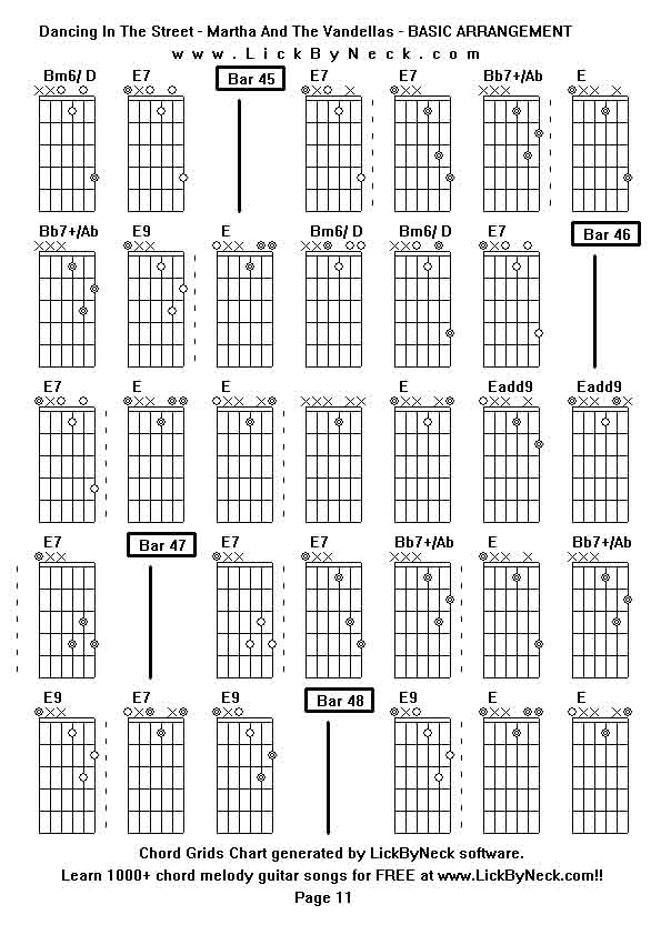 Chord Grids Chart of chord melody fingerstyle guitar song-Dancing In The Street - Martha And The Vandellas - BASIC ARRANGEMENT,generated by LickByNeck software.